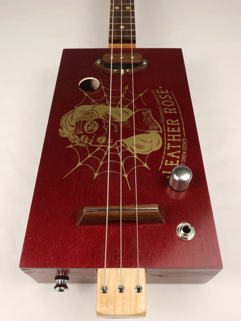 Leather Rose 3 String Cigar Box Guitar CBG #2569