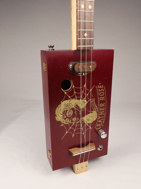 Leather Rose 3 String Cigar Box Guitar CBG #2569