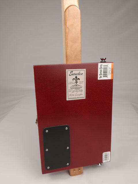back view of a cigar box guitar made with a Fat Betty cigar box This cigar box guitar is handmade by Mike Snowden of Snowden Guitars.